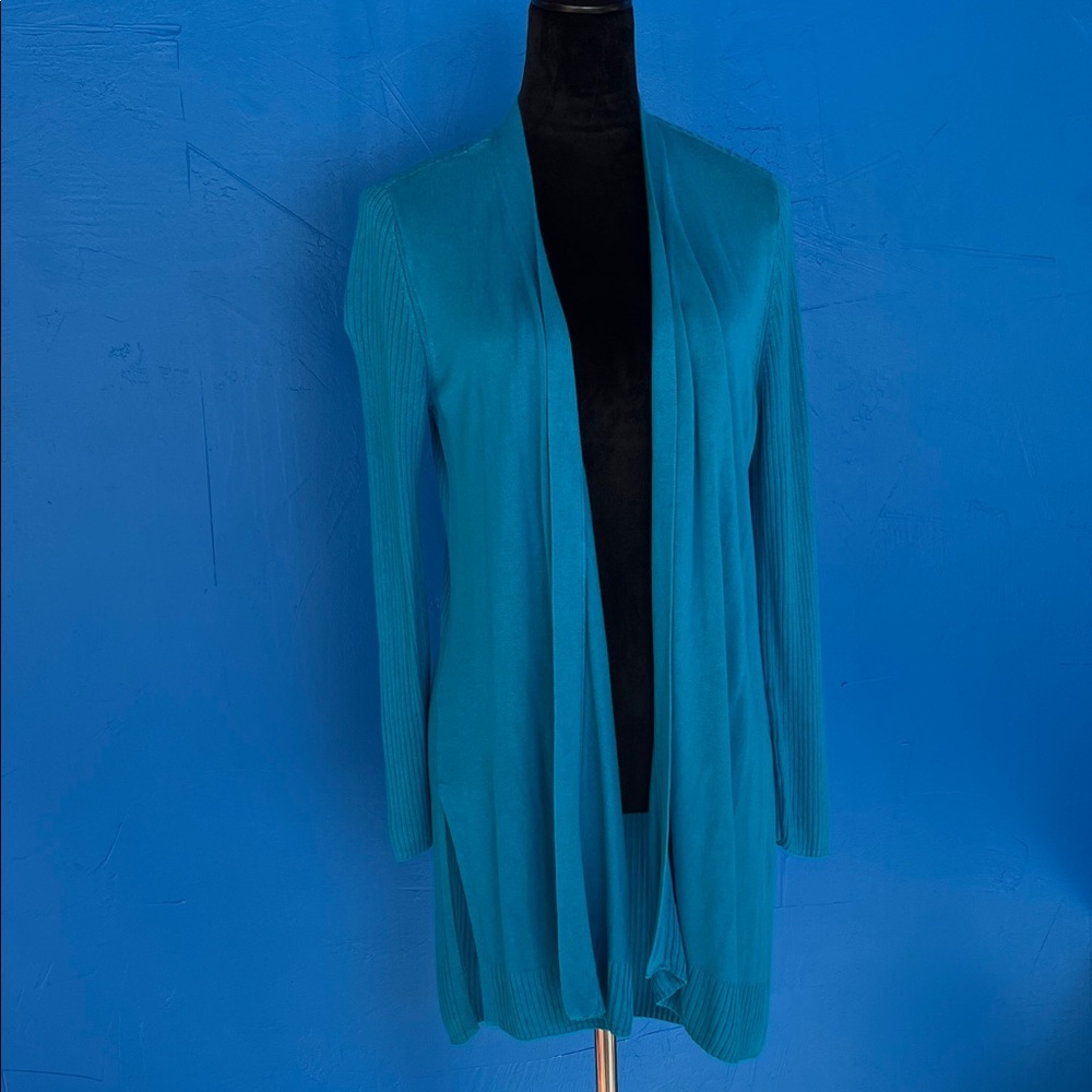 INC Teal Open Front Women's cardigan office layering spring essential longline S